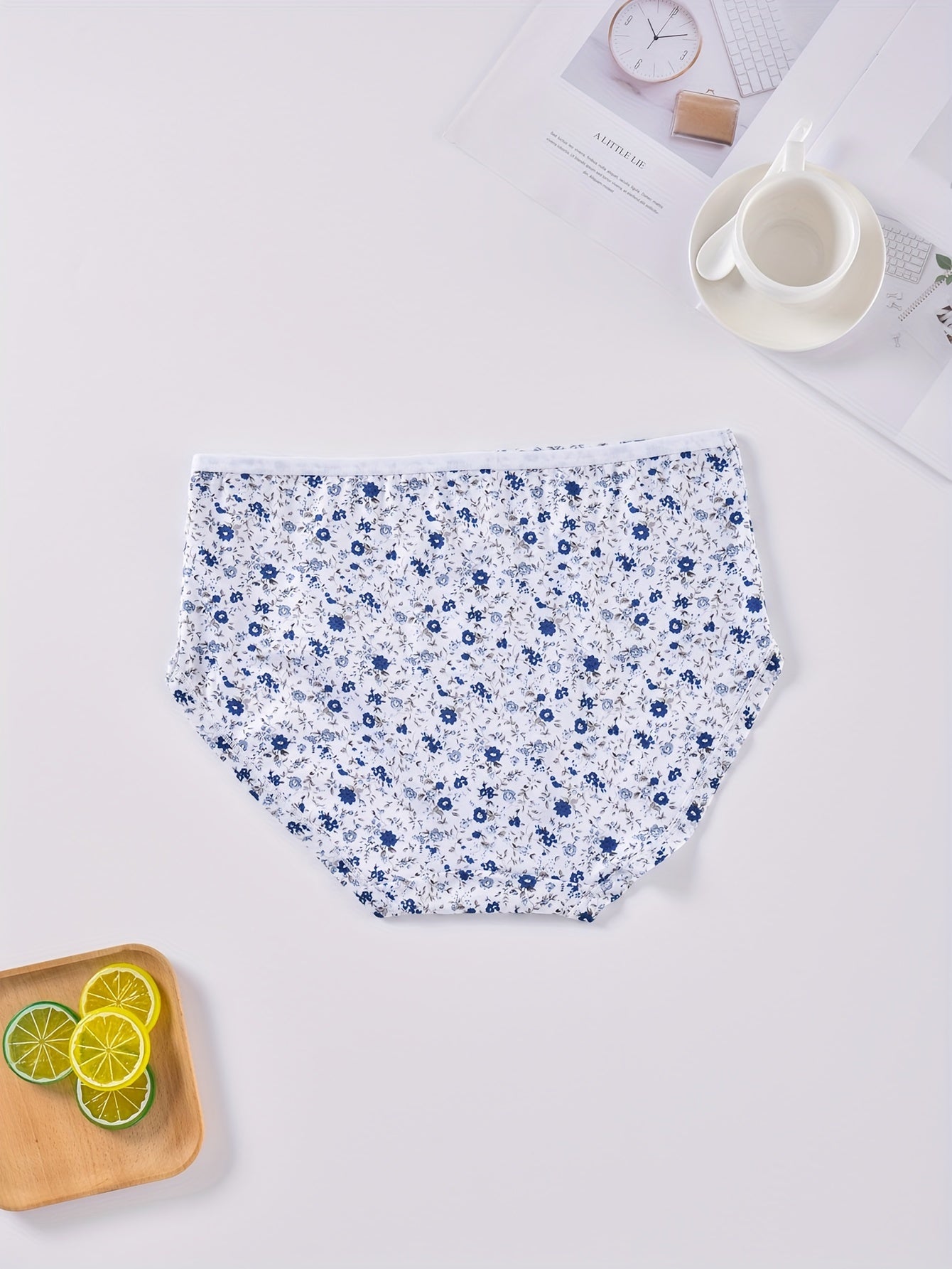 5 Pack Plus Size Panties Set Women's Plus Ditsy Floral Print Soft Briefs