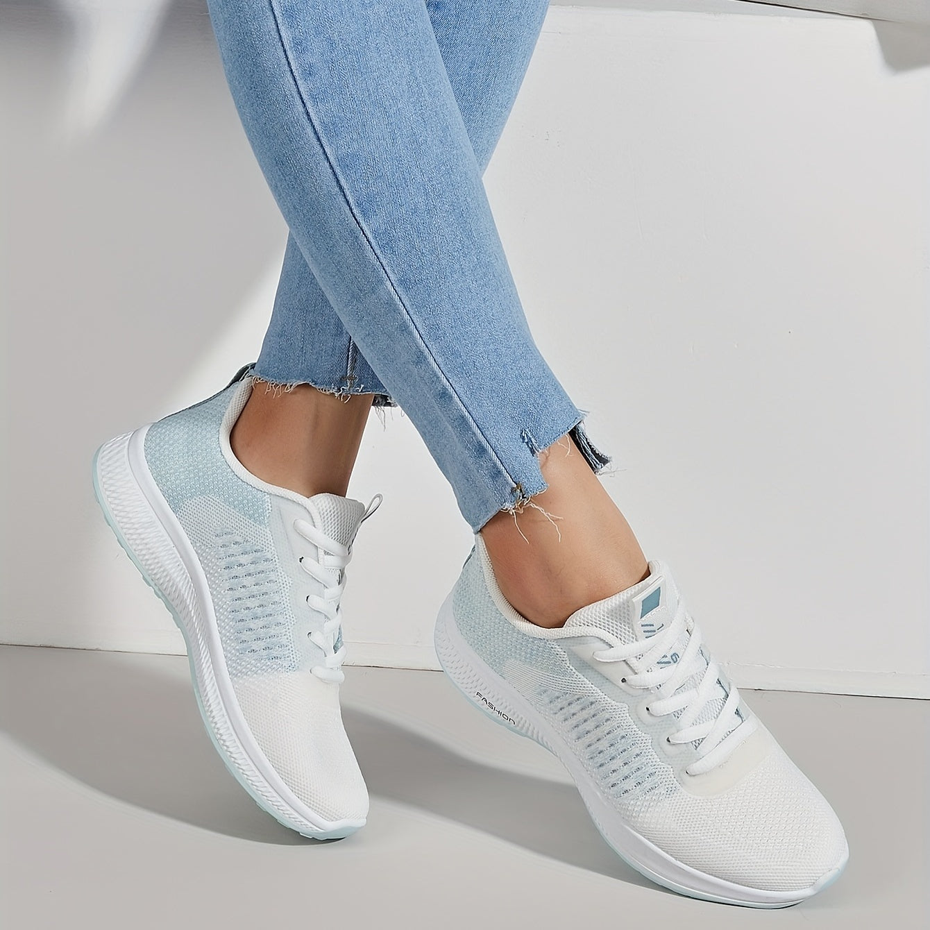 Women's Breathable Flying Woven Sneakers Low Top Lace Up Shoes