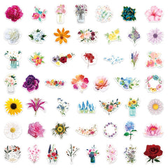 100 Flower Stickers Pack Vinyl Decals Hydroflask Laptop Scrapbooking