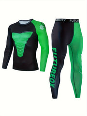 Men's Geometric Compression Shirt & Pants Set for Hiking Jogging