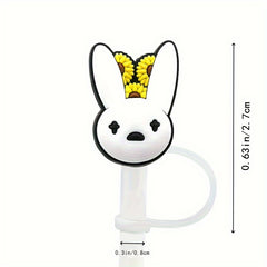 4pcs Rabbit Silicone Straw Tip Covers Cartoon Straw Stoppers For 6 8mm Straws