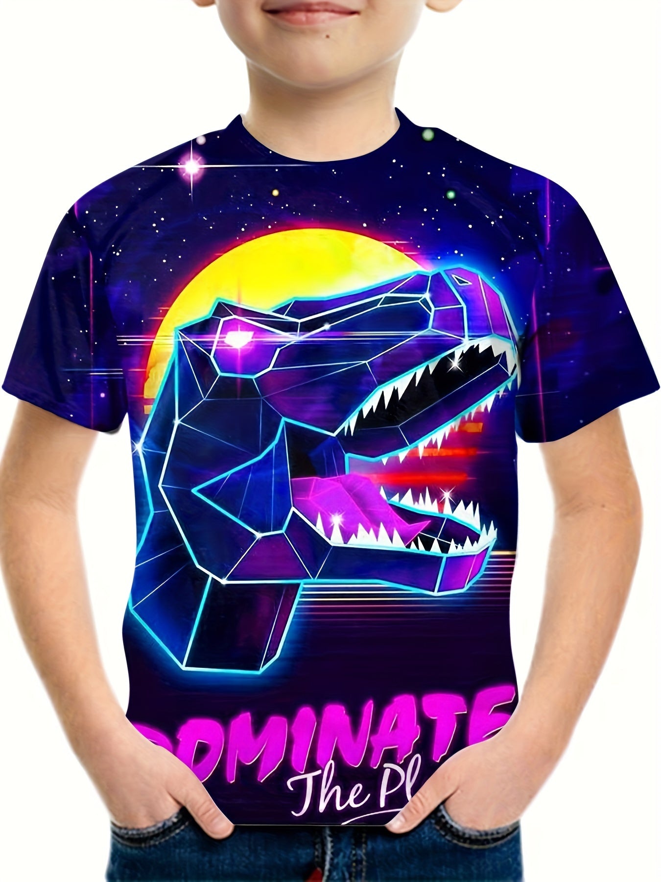 Boy's Dino Graphic T-shirt 3D Print Casual Tee Kids Summer Clothing