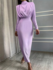 Ruched Long Sleeve Slim Waist Dress Women's Clothing