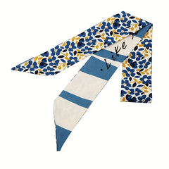2pcs Floral Plaid Skinny Scarf Ribbon Neckerchief Bowknot Twilly Scar