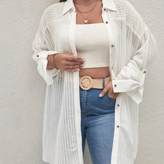 Stripe Print Long Sleeve Button Up Tunic Shirt