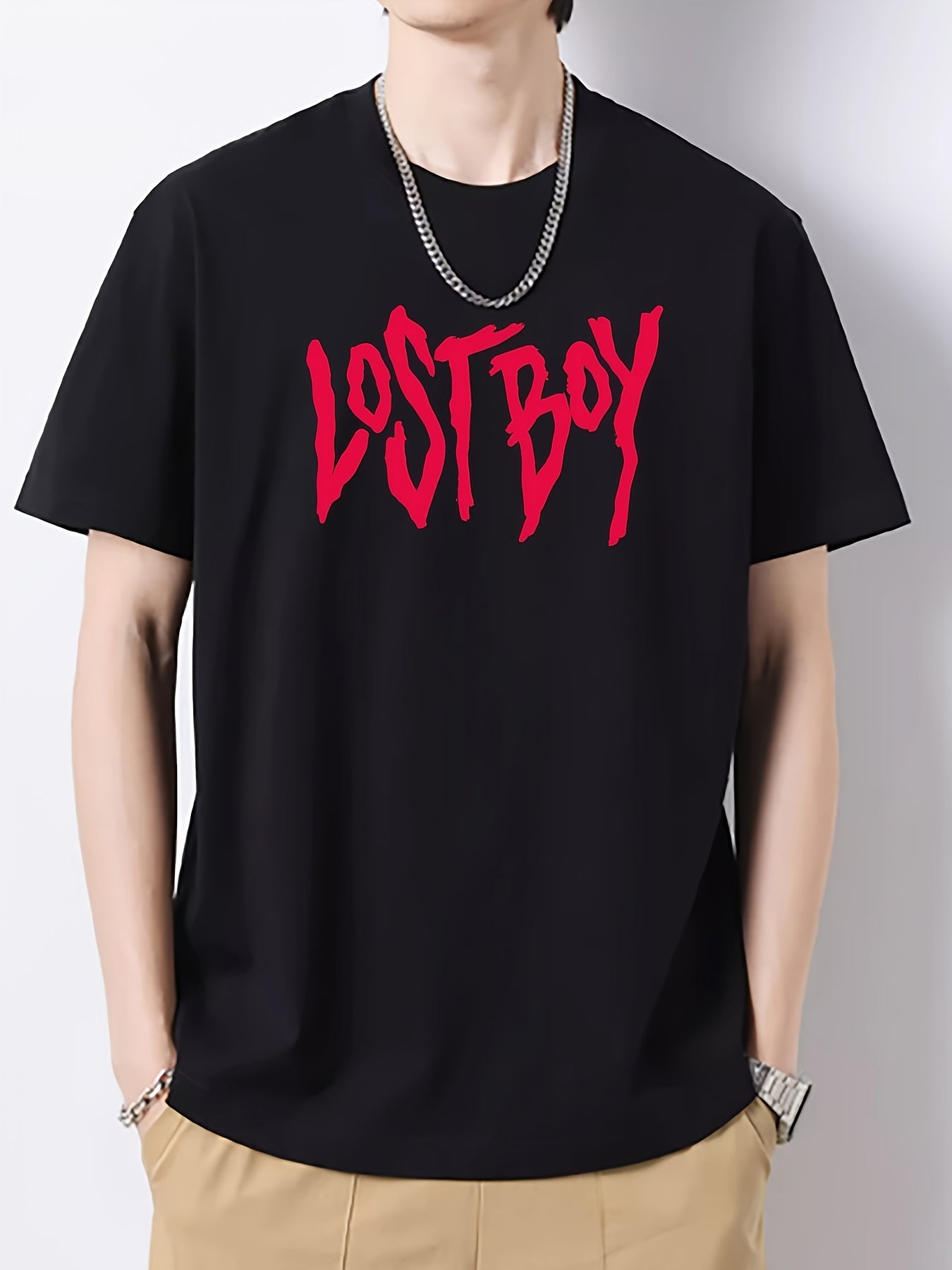 Men's Lost Boy Print Slim Fit T shirt for Spring Summer