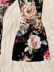 2pcs Baby Girls Floral Print Top & Trousers Set for Autumn Winter