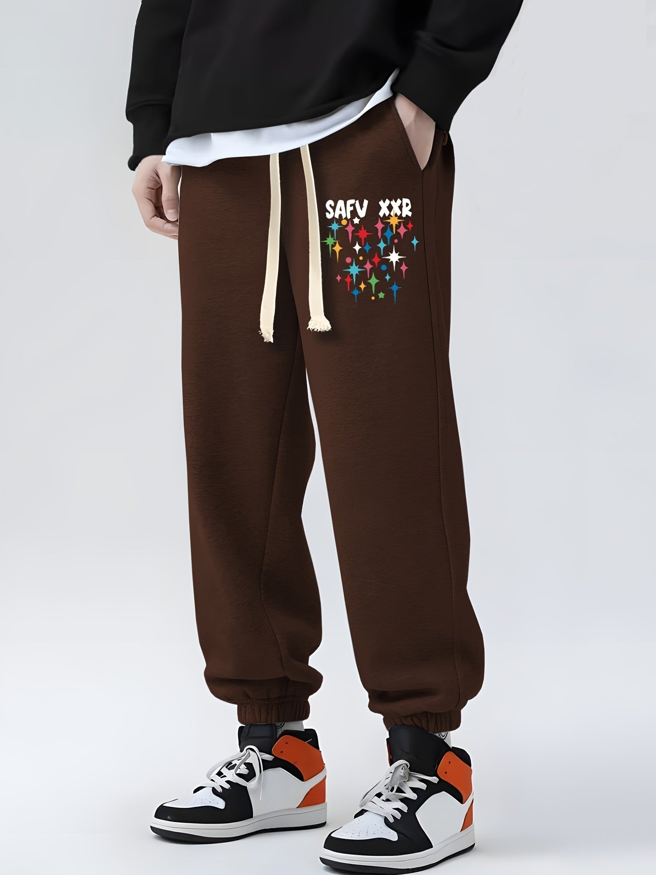 Sparkle Print Drawstring Sweatpants Loose Fit Pants Men's Casual Joggers