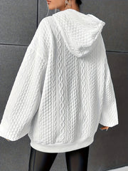 Textured Solid Drawstring Hoodie with Kangaroo Pockets
