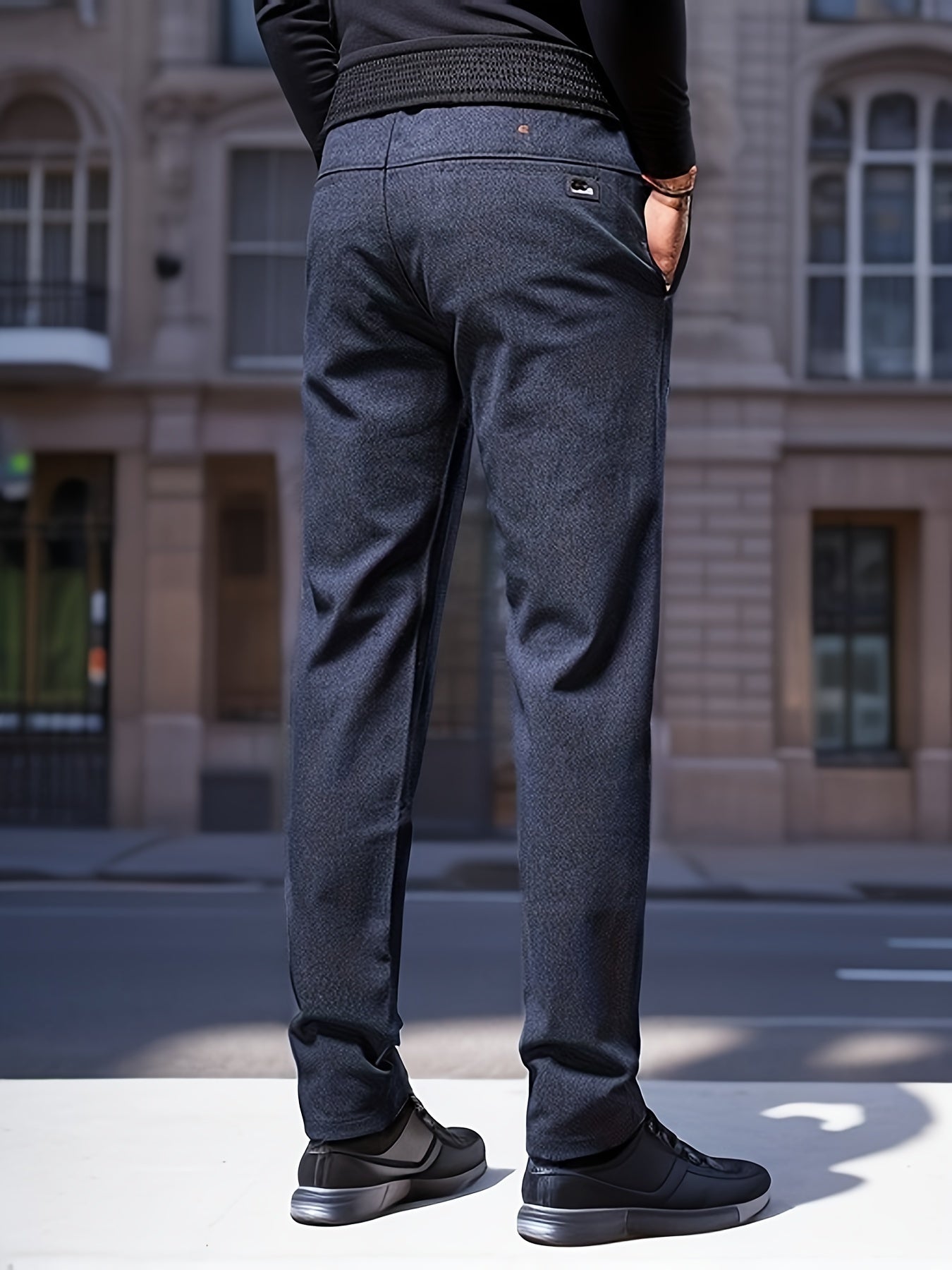 Men's Comfy Straight Leg Business Trousers Slim Fit Pants With Pockets