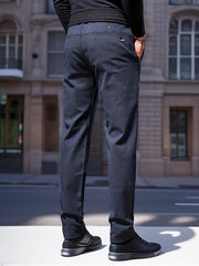 Men's Comfy Straight Leg Business Trousers Slim Fit Pants With Pockets