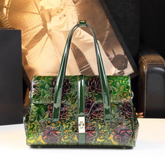 Hand Painted Floral Crossbody Bag with Golden Tone Hardware