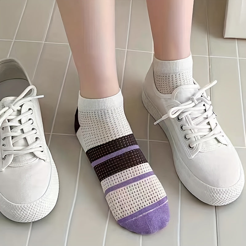 6 Pairs Striped Low Cut Socks Women's Stockings & Hosiery