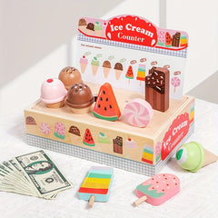 Kids' Ice Cream Shop Playset Recycled Wood Money Counting Game