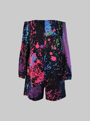 Splash Ink Print Off Shoulder Romper
