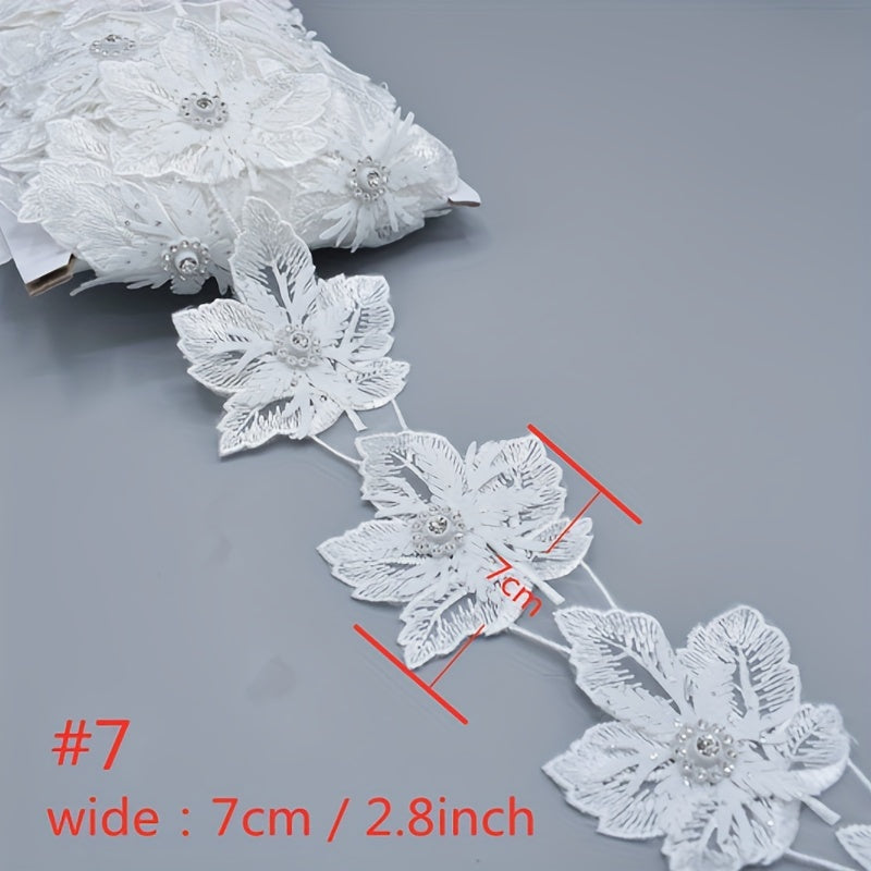 1 Yard Beaded Lace Ribbon Applique DIY Dress Wedding Decoration Sewing