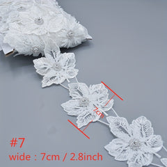 1 Yard Beaded Lace Ribbon Applique DIY Dress Wedding Decoration Sewing