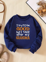 Slogan Print Boys Sweatshirt Long Sleeve Crew Neck Kids Clothing