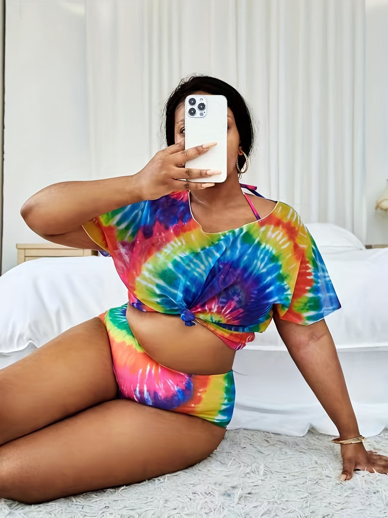 Tie Dye Bikini Set & Cover Up Top Swimsuit Set