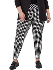 Houndstooth High Rise Wide Waist Band Stretch Leggings