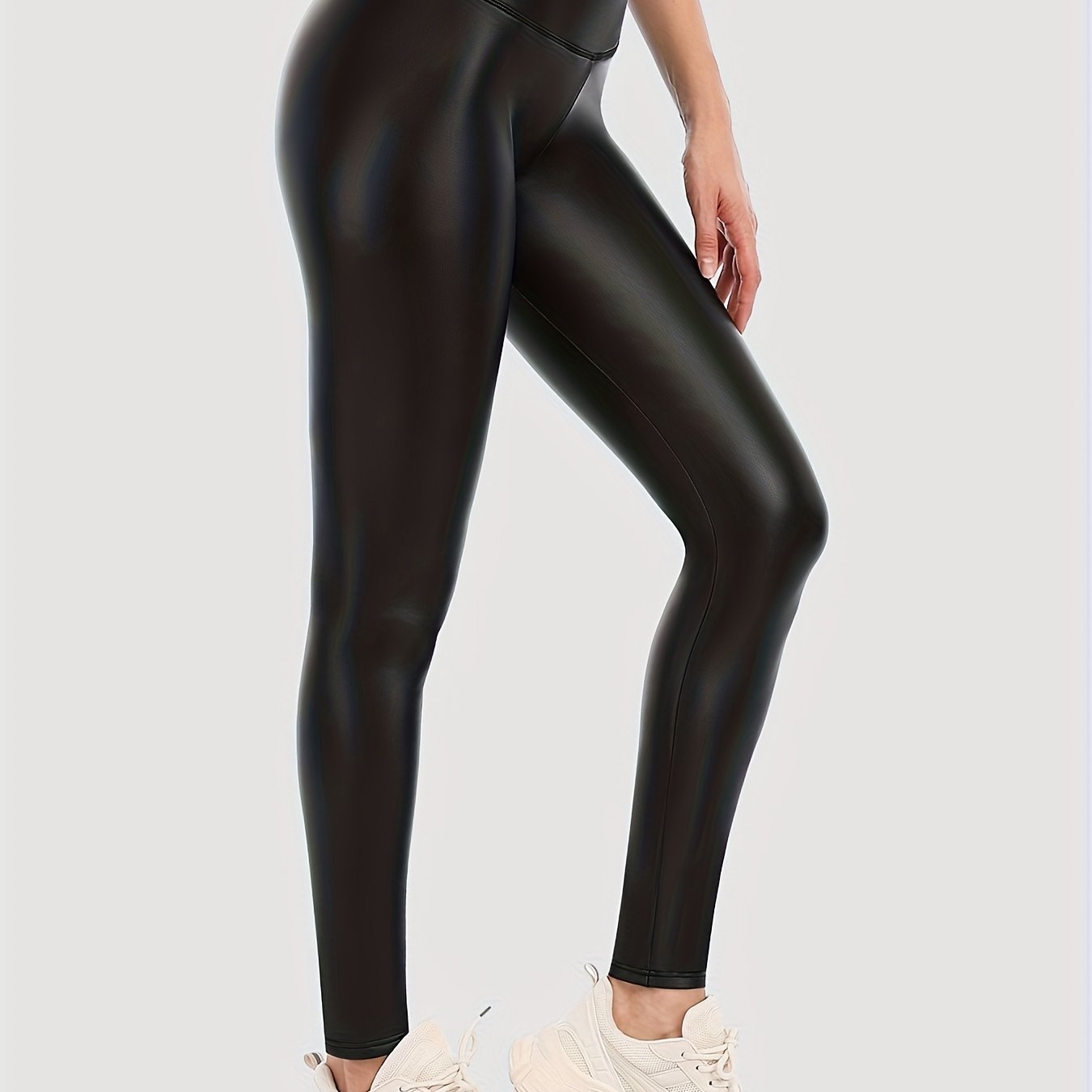 PU Leather Yoga Pants Fleece Lined Stretch Leggings