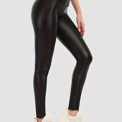 PU Leather Yoga Pants Fleece Lined Stretch Leggings