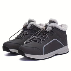 Women's Faux Fur Thermal Hiking Shoes - High Top Lace up Non slip