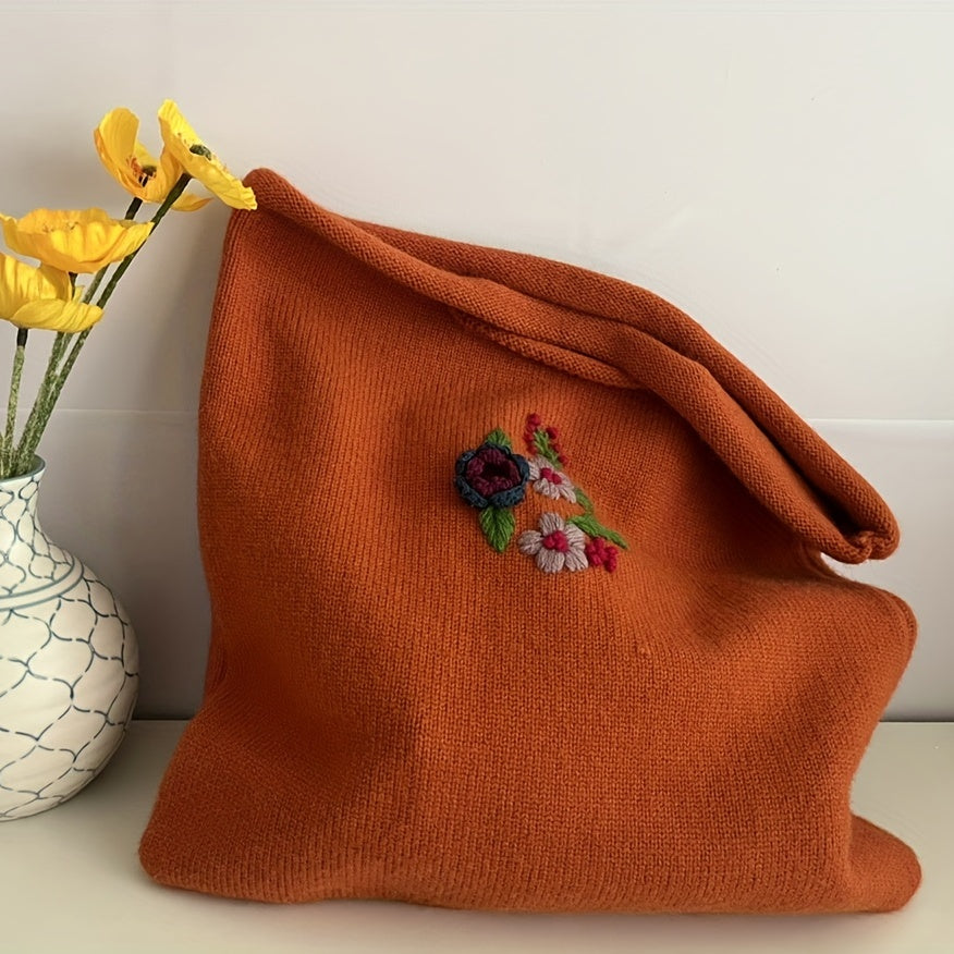 Flower Embroidery Crochet Bag Knitted Handbags Large Shopping Bag