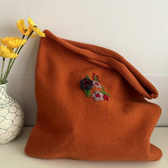 Flower Embroidery Crochet Bag Knitted Handbags Large Shopping Bag