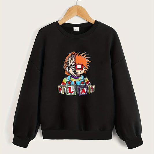 Comic Character Pattern Sweatshirt For Girls Long Sleeve Top Pullovers