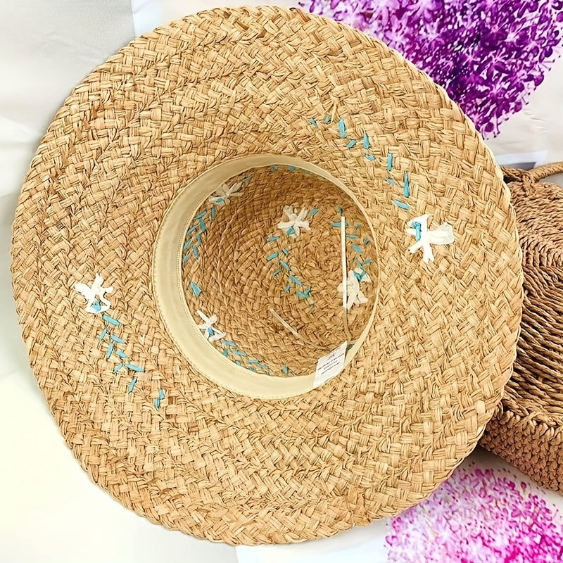 Vintage Flower Embroidery Khaki Bucket Hat Sun Hat