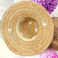 Vintage Flower Embroidery Khaki Bucket Hat Sun Hat