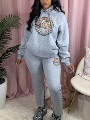 Christmas Outfits Set Women's Plus Santa Claus & Slogan Print