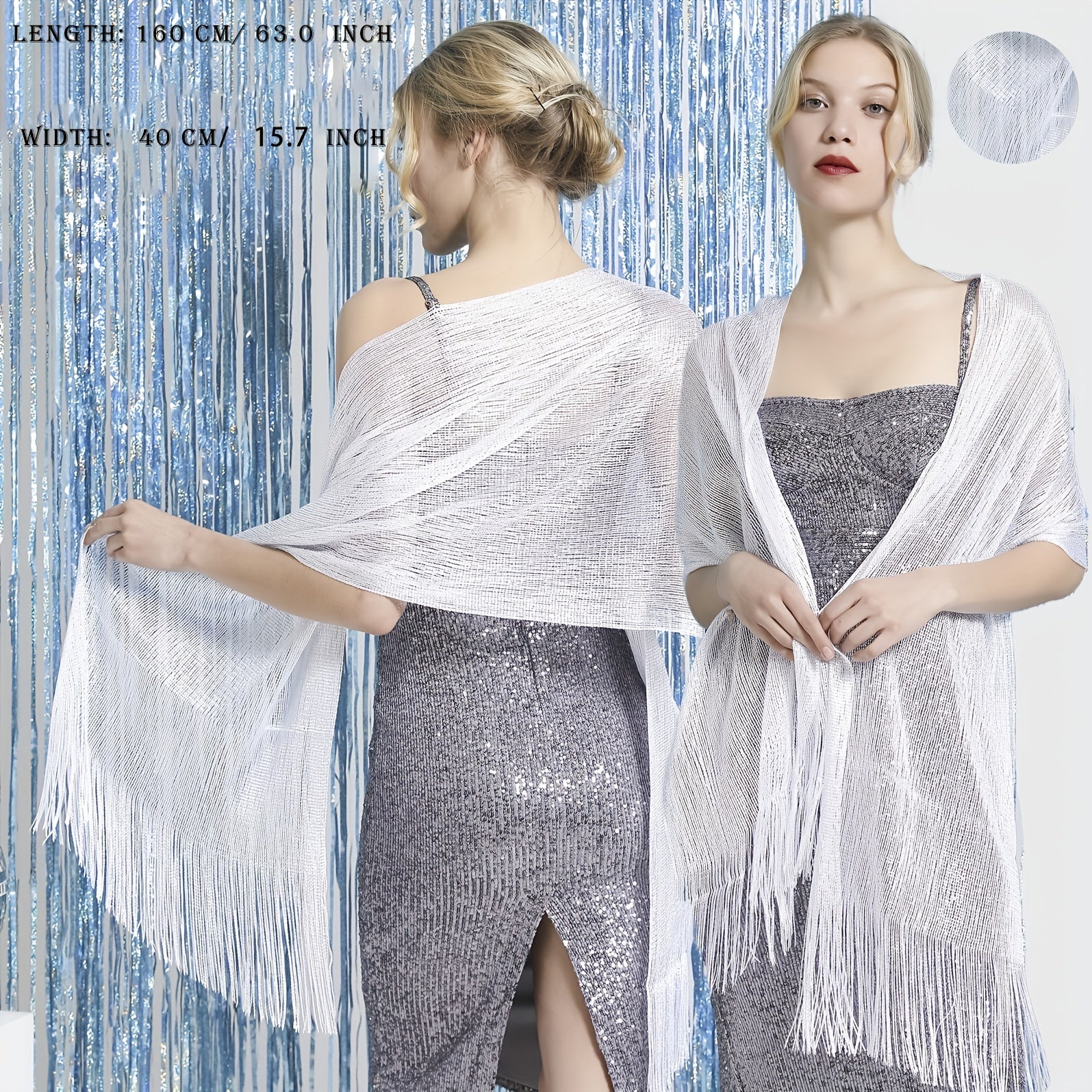 Tassel Glitter Shawl Long Wrap Solid Cover Up Party Prom Cape