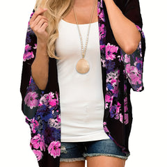 Floral Print Bat Sleeve Beach Cover Up