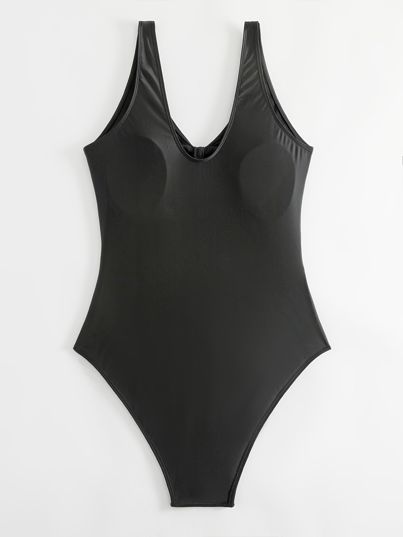 Solid V Neck Cut Out One Piece Bathing Suit