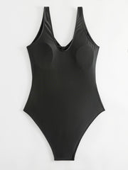 Solid V Neck Cut Out One Piece Bathing Suit