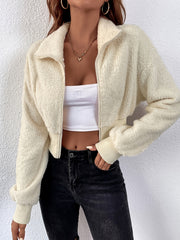 Plush Zipper Crop Jacket Loose Outerwear