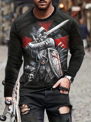 Skull Knight 3D Print Men's Graphic T shirt Long Sleeve Pullover Tops