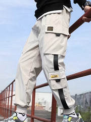 Ribbon Men's Drawstring Overalls Pockets Comfy Jogger Pants