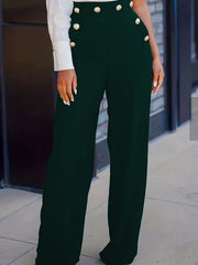 Button Decor Wide Leg Pants for Women