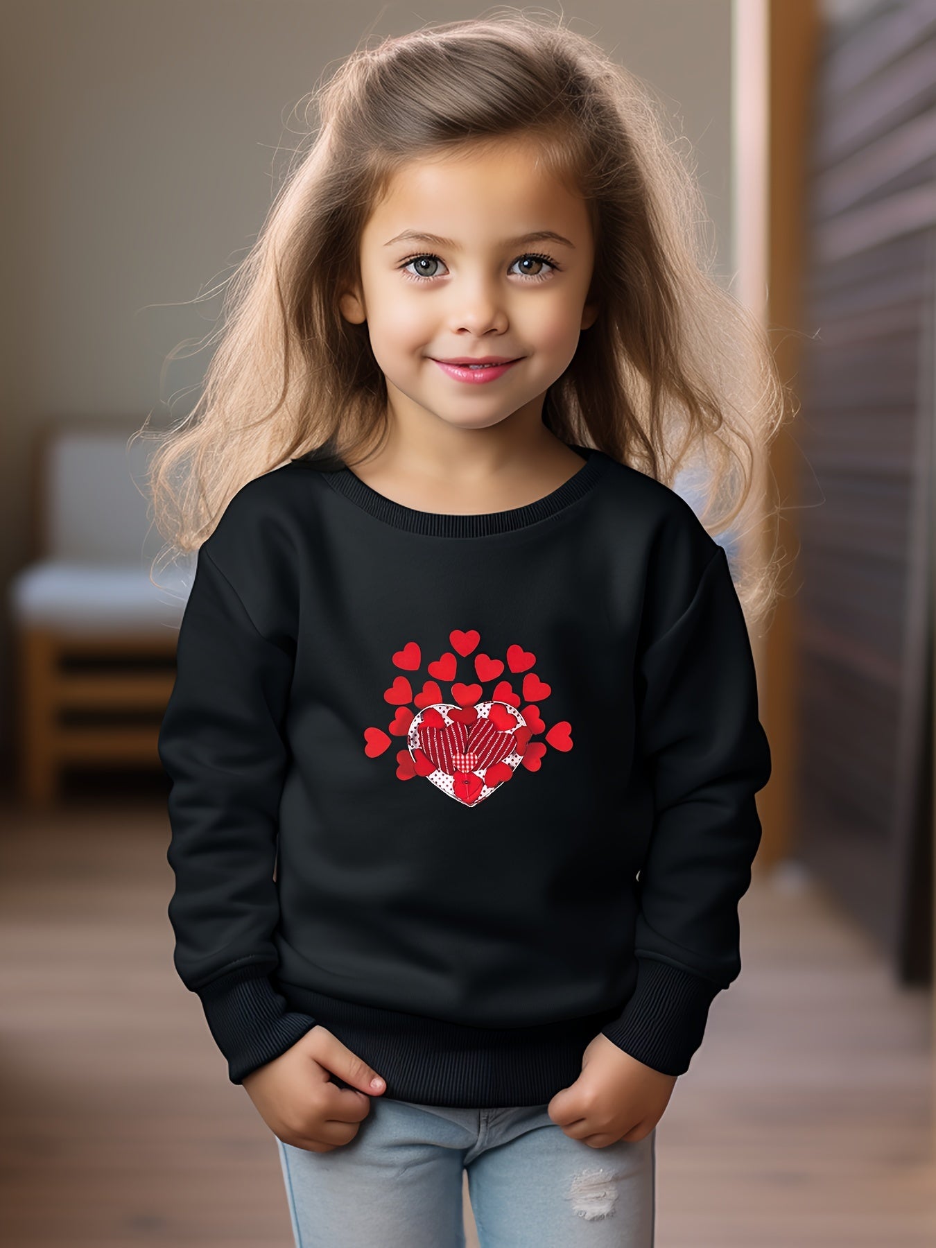 Girls Hearts Pattern Crew Neck Sweatshirt Spring Fall Christmas Gift