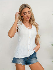 Eyelet Embroidered Tank Top Sleeveless Casual Top For Summer & Spring