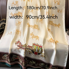 Retro Carriage Print Scarf Block Silk Shawl Head Wrap Women Sunscreen