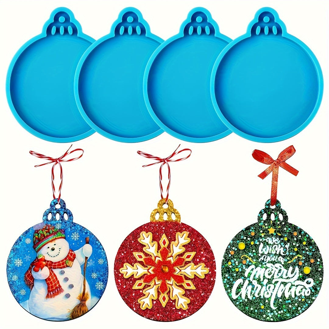 4pcs Christmas Resin Silicone Mold Ornaments Round Pendant Epoxy Resin Mold