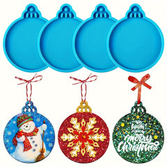 4pcs Christmas Resin Silicone Mold Ornaments Round Pendant Epoxy Resin Mold