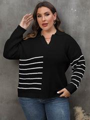 Casual Sweater Women's Plus Colorblock Stripe Long Sleeve Jumper