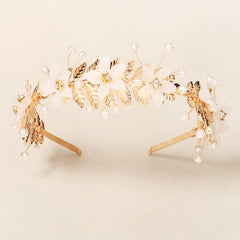 Golden Crown Hairband Faux Pearl Princess Tiara