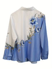 Colorblock Floral Print Button Up Blouse