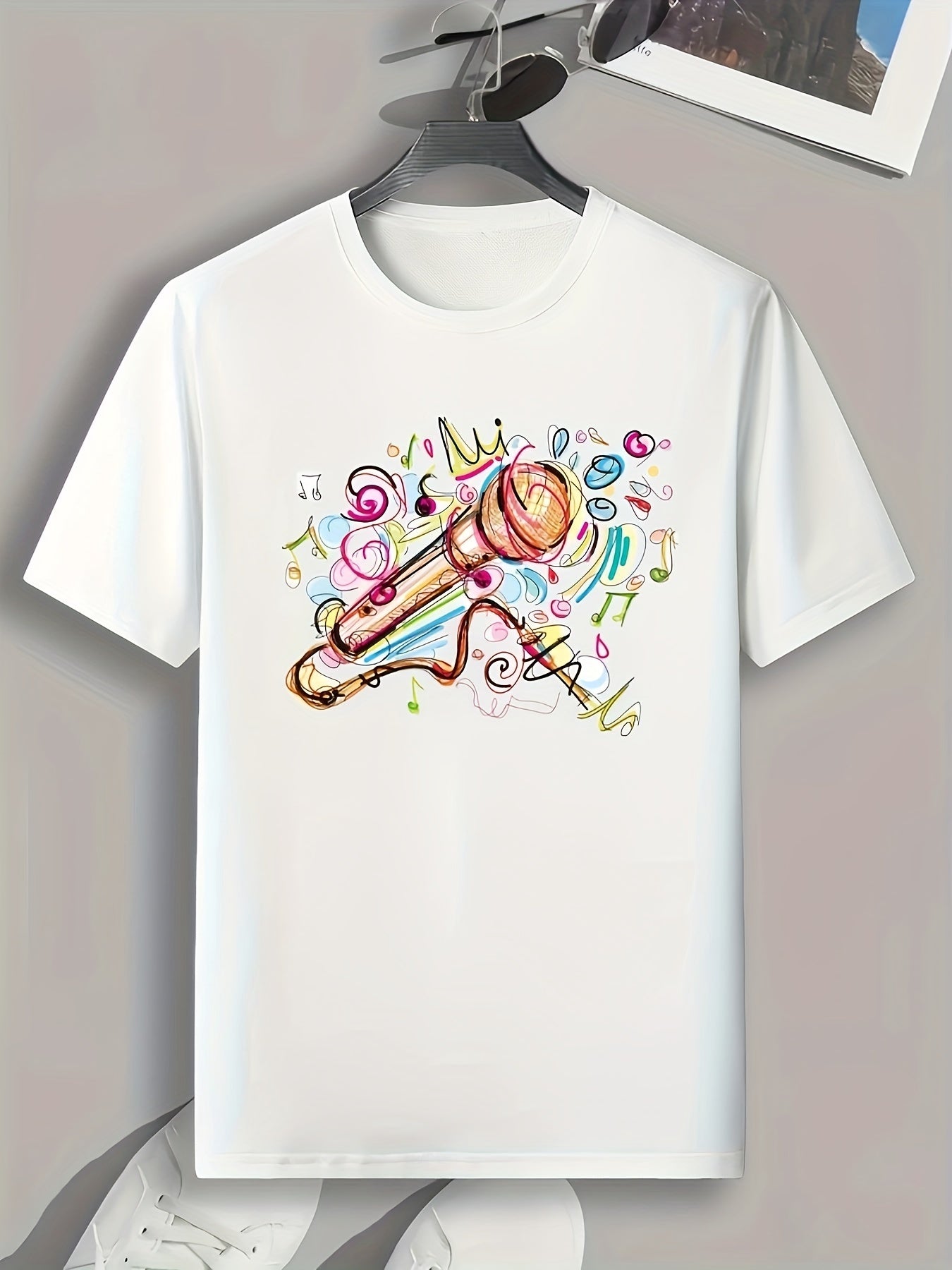 Microphone Print Men's Graphic T-Shirt for Summer